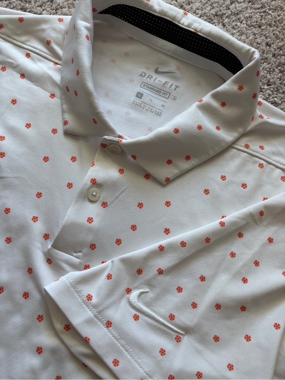 Nike Men's White Floral Print Dri-FIT Polo Shirt XL Short Sleeve